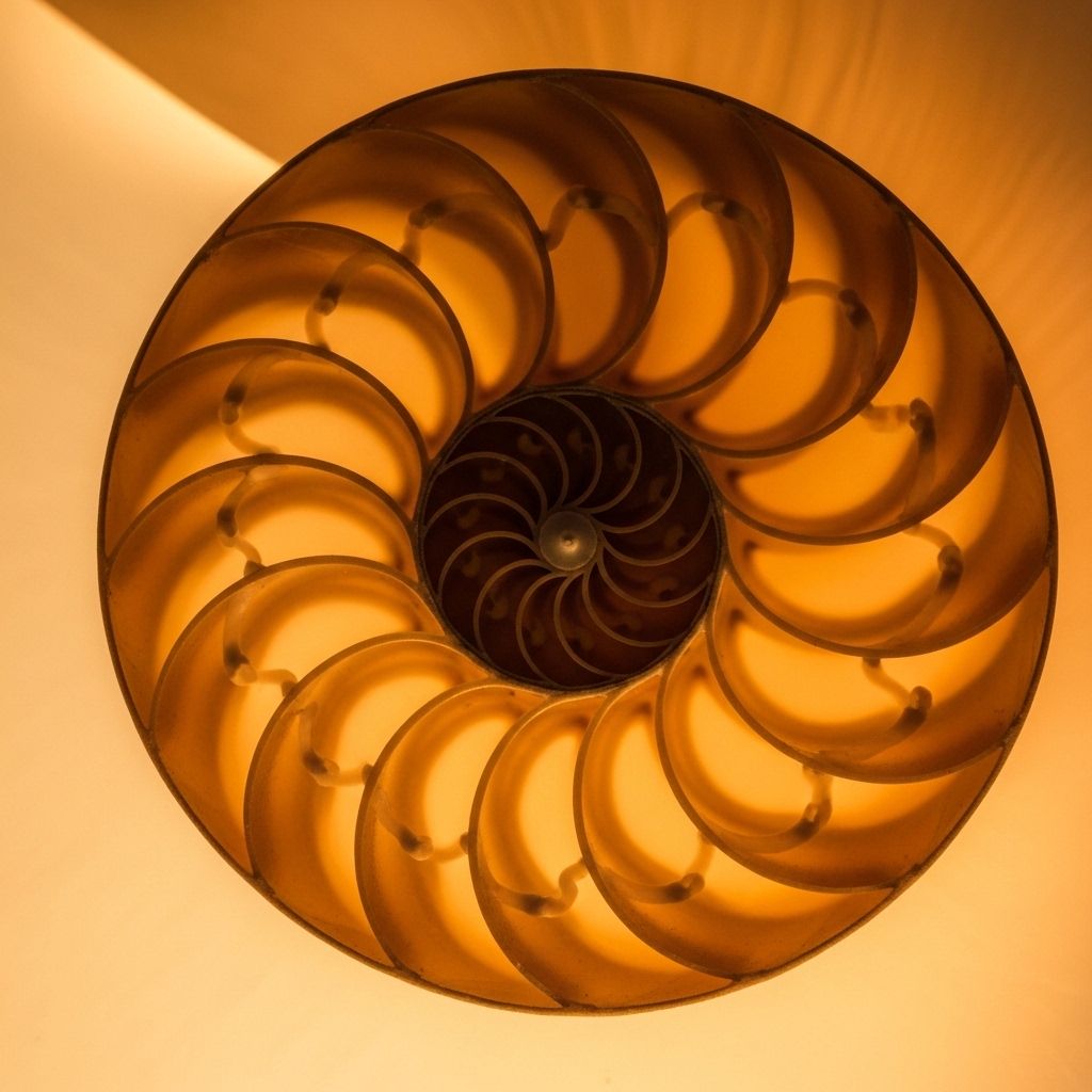 Abstract macro photograph of a nautilus shell cross-section showing its spiral chambers in warm golden light, symbolising the cochlear spiral structure of the inner ear